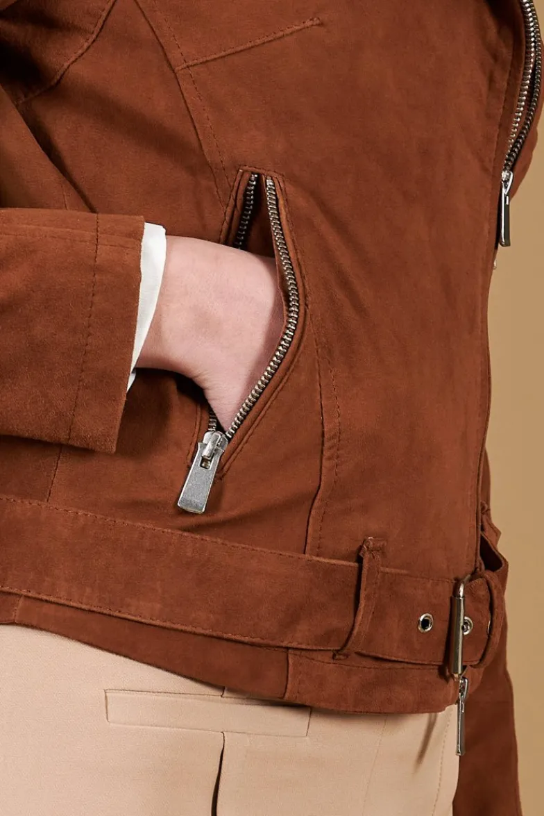 Donna D'Arienzo Chiodo D - Chiodo in pelle camoscio color cuoio con cintura