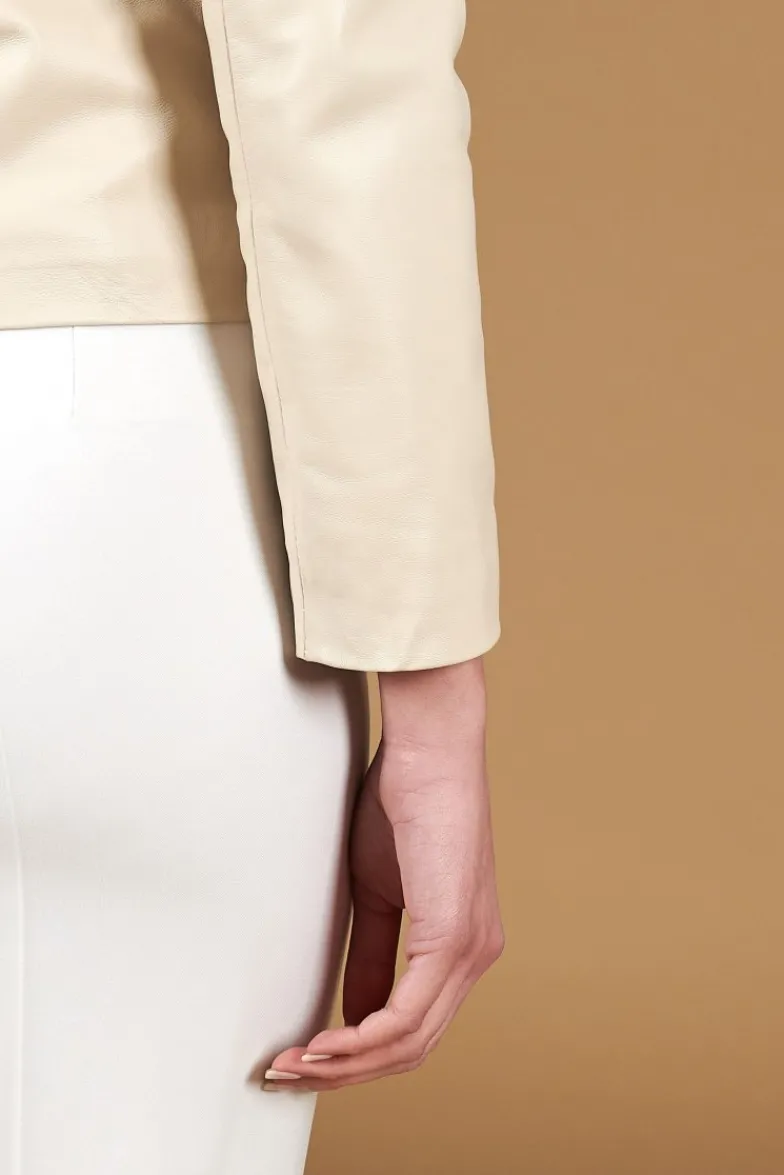 Donna D'Arienzo Clear - Giacca corta in pelle color crema girocollo nappa effetto liscio