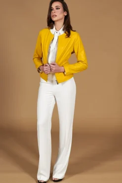 Donna D'Arienzo Clear - Giacca in pelle naturale giallo effetto liscio con girocollo