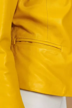 Donna D'Arienzo Clear - Giacca in pelle naturale giallo effetto liscio con girocollo