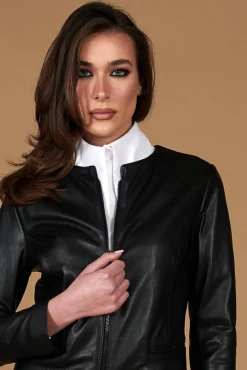 Donna D'Arienzo Clear - Giacca in pelle nera nappa effetto liscio