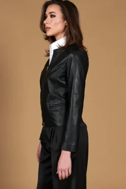Donna D'Arienzo Clear - Giacca in pelle nera nappa effetto liscio