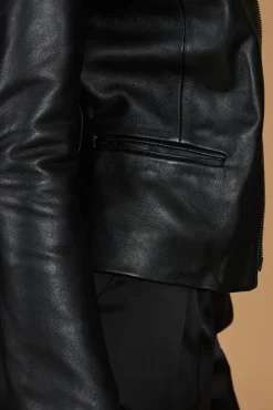 Donna D'Arienzo Clear - Giacca in pelle nera nappa effetto liscio