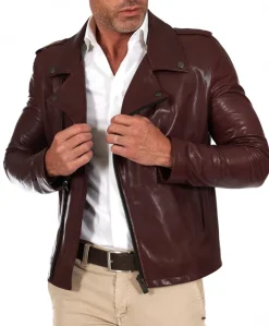 Uomo D'Arienzo Clou - Chiodo in pelle vinaccio con alette sulle spalle e reverse ampio