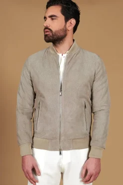 Uomo D'Arienzo College - Bomber in camoscio traforato grigio colletto pistagna