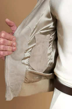 Uomo D'Arienzo College - Bomber in camoscio traforato grigio colletto pistagna