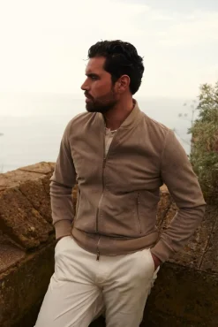 Uomo D'Arienzo College - Bomber in camoscio traforato grigio colletto pistagna