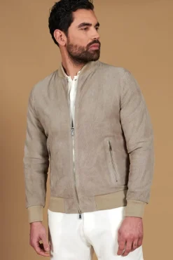 Uomo D'Arienzo College - Bomber in camoscio traforato grigio colletto pistagna