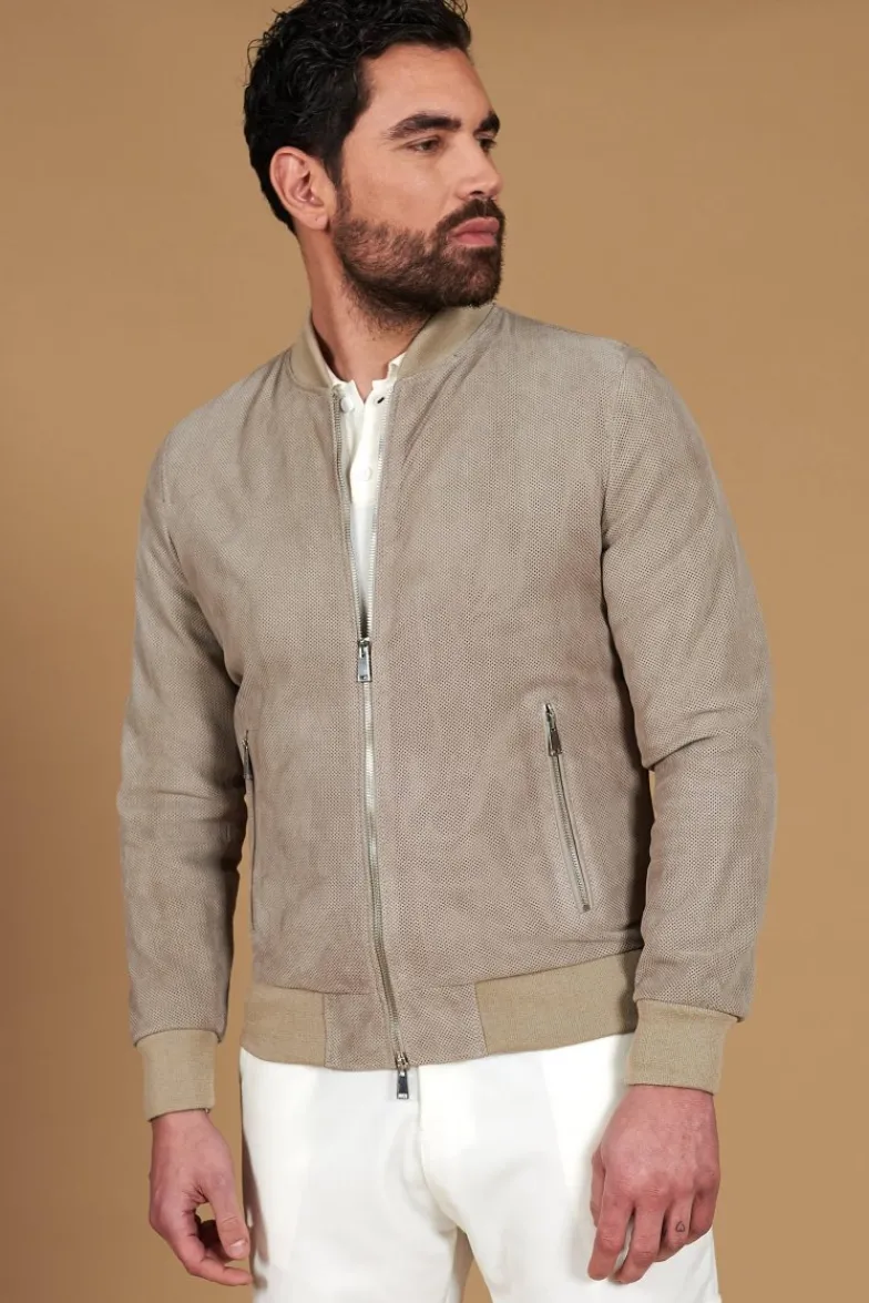 Uomo D'Arienzo College - Bomber in camoscio traforato grigio colletto pistagna