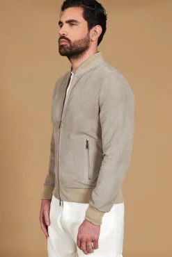 Uomo D'Arienzo College - Bomber in camoscio traforato grigio colletto pistagna