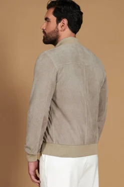 Uomo D'Arienzo College - Bomber in camoscio traforato grigio colletto pistagna
