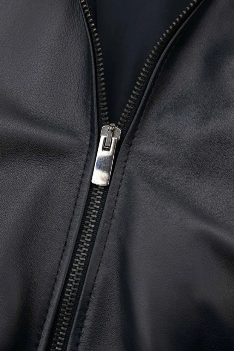 Uomo D'Arienzo College - Bomber in pelle nera nappa effetto liscio