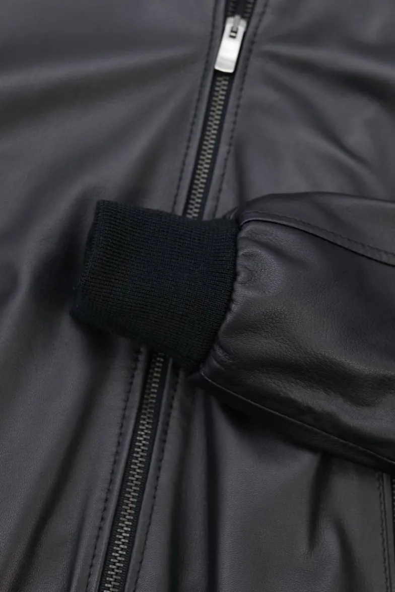 Uomo D'Arienzo College - Bomber in pelle nera nappa effetto liscio