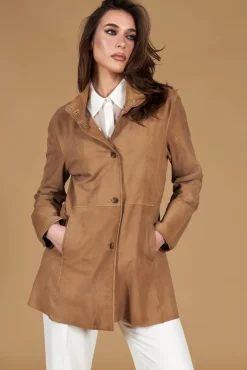 Donna D'Arienzo Cora - Cappottino in pelle camoscio beige sfoderato
