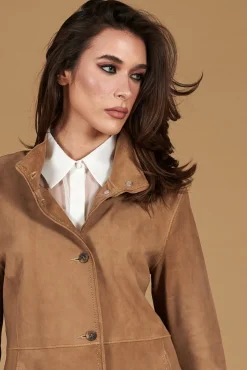 Donna D'Arienzo Cora - Cappottino in pelle camoscio beige sfoderato