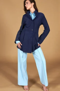 Donna D'Arienzo Cora - Cappottino in pelle camoscio blu sfoderato