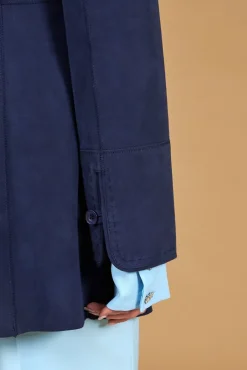 Donna D'Arienzo Cora - Cappottino in pelle camoscio blu sfoderato