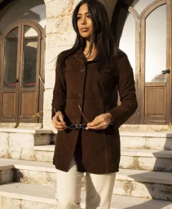 Donna D'Arienzo Cora - Cappottino in pelle camoscio testa di moro sfoderato