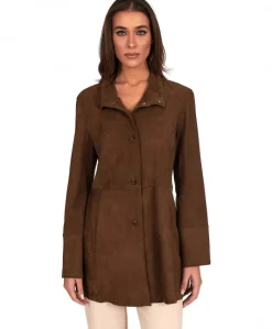 Donna D'Arienzo Cora - Cappottino in pelle camoscio fango sfoderato