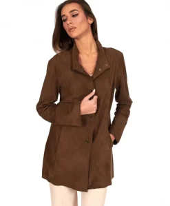 Donna D'Arienzo Cora - Cappottino in pelle camoscio fango sfoderato