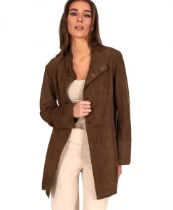 Donna D'Arienzo Cora - Cappottino in pelle camoscio fango sfoderato