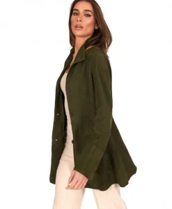 Donna D'Arienzo Cora - Cappottino in pelle camoscio oliva sfoderato