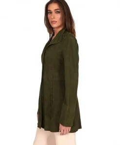 Donna D'Arienzo Cora - Cappottino in pelle camoscio oliva sfoderato