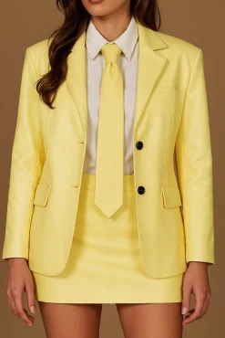 Donna D'Arienzo Cravatta Slim Vera Pelle Giallo Pastello Effetto Liscio