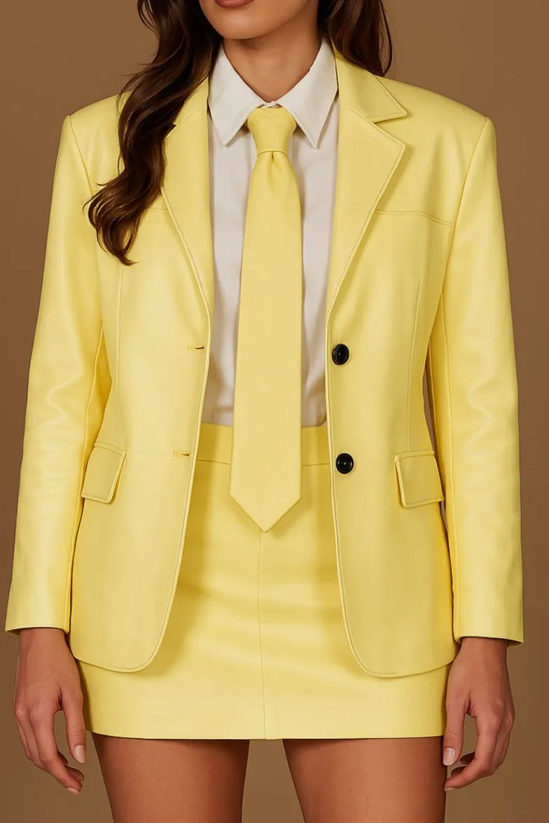 Donna D'Arienzo Cravatta Slim Vera Pelle Giallo Pastello Effetto Liscio