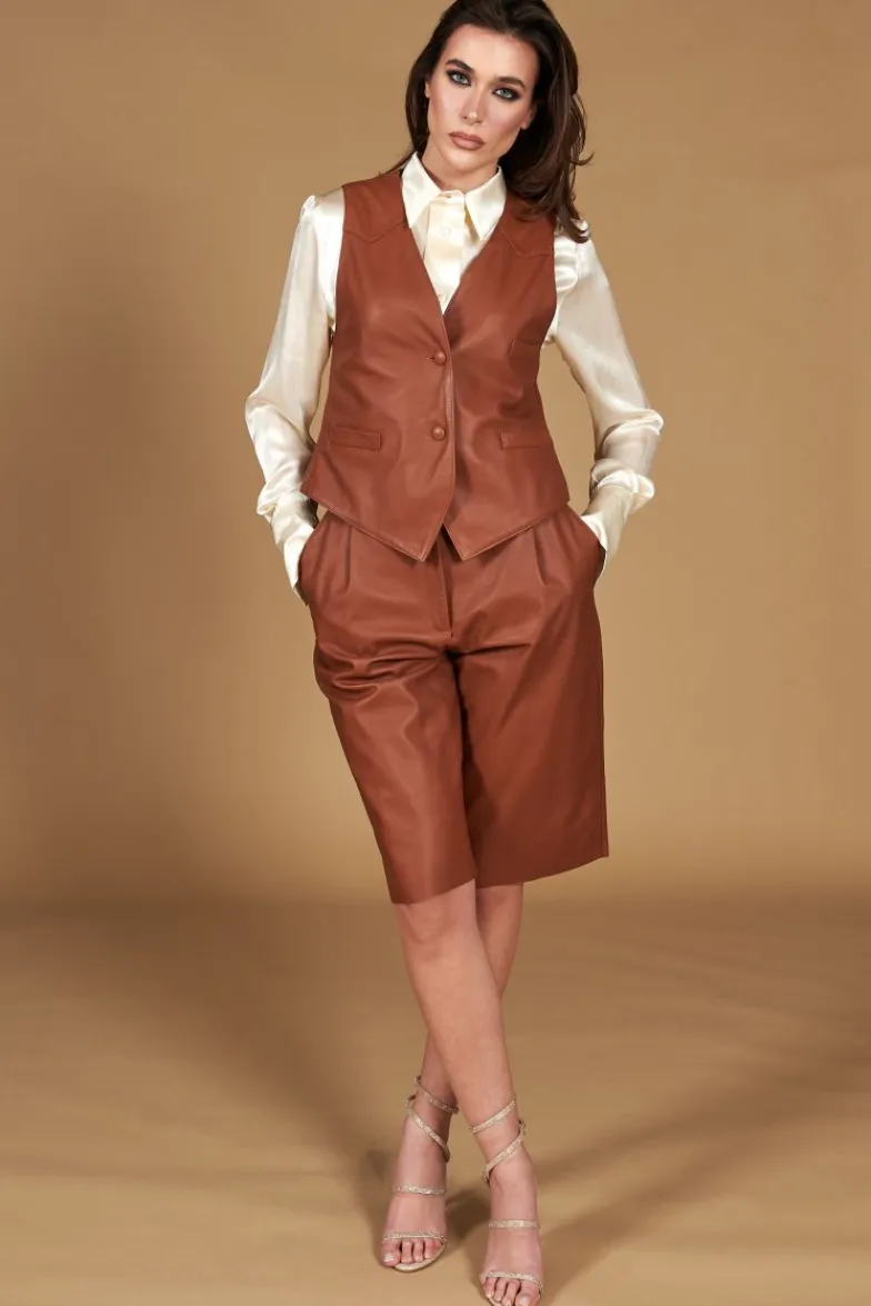 Donna D'Arienzo Dana - Gilet in pelle color cuoio nappa effetto liscio