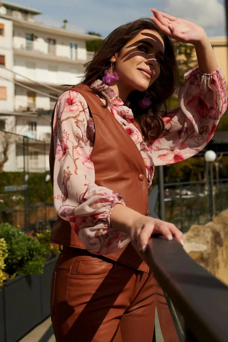 Donna D'Arienzo Dana - Gilet in pelle color cuoio nappa effetto liscio