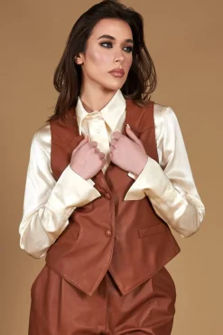 Donna D'Arienzo Dana - Gilet in pelle color cuoio nappa effetto liscio