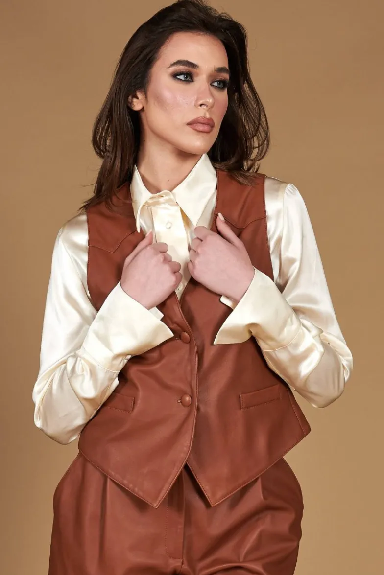 Donna D'Arienzo Dana - Gilet in pelle color cuoio nappa effetto liscio