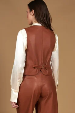 Donna D'Arienzo Dana - Gilet in pelle color cuoio nappa effetto liscio
