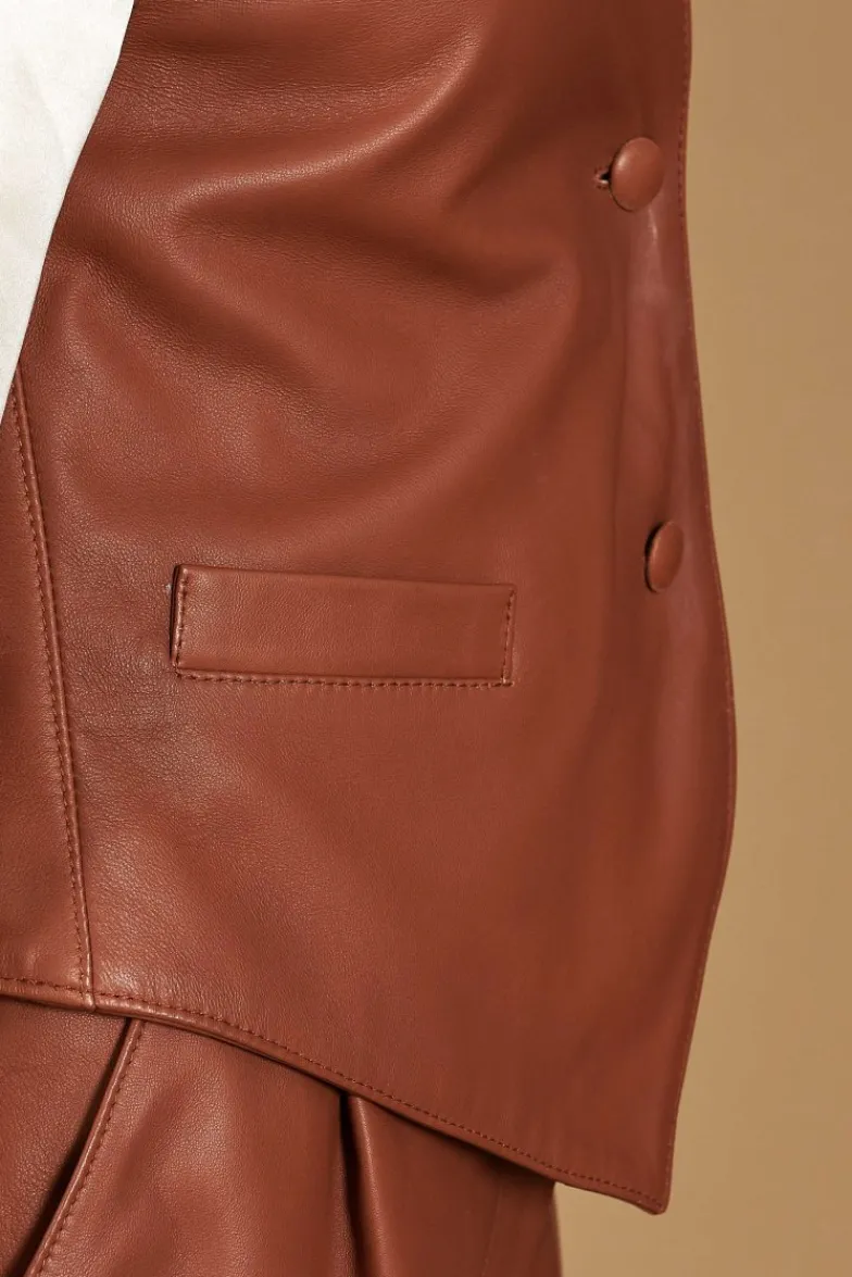 Donna D'Arienzo Dana - Gilet in pelle color cuoio nappa effetto liscio