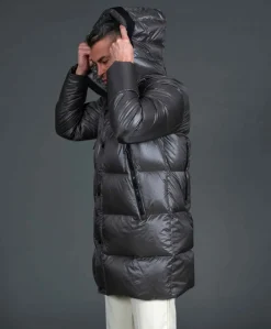 Uomo D'Arienzo Dave - Giaccone lungo in vera piuma colore grigio da ripiegare a zaino