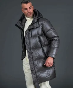 Uomo D'Arienzo Dave - Giaccone lungo in vera piuma colore grigio da ripiegare a zaino