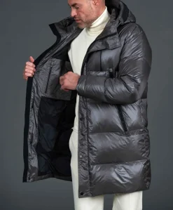 Uomo D'Arienzo Dave - Giaccone lungo in vera piuma colore grigio da ripiegare a zaino