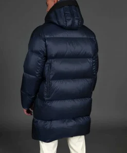 Uomo D'Arienzo Dave - Giaccone lungo in vera piuma colore blu da ripiegare a zaino