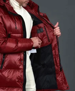 Uomo D'Arienzo Dave - Giaccone lungo in vera piuma colore bordeaux da ripiegare a zaino