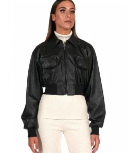 Donna D'Arienzo Delia - Bomber in pelle nera goffrata versione corta