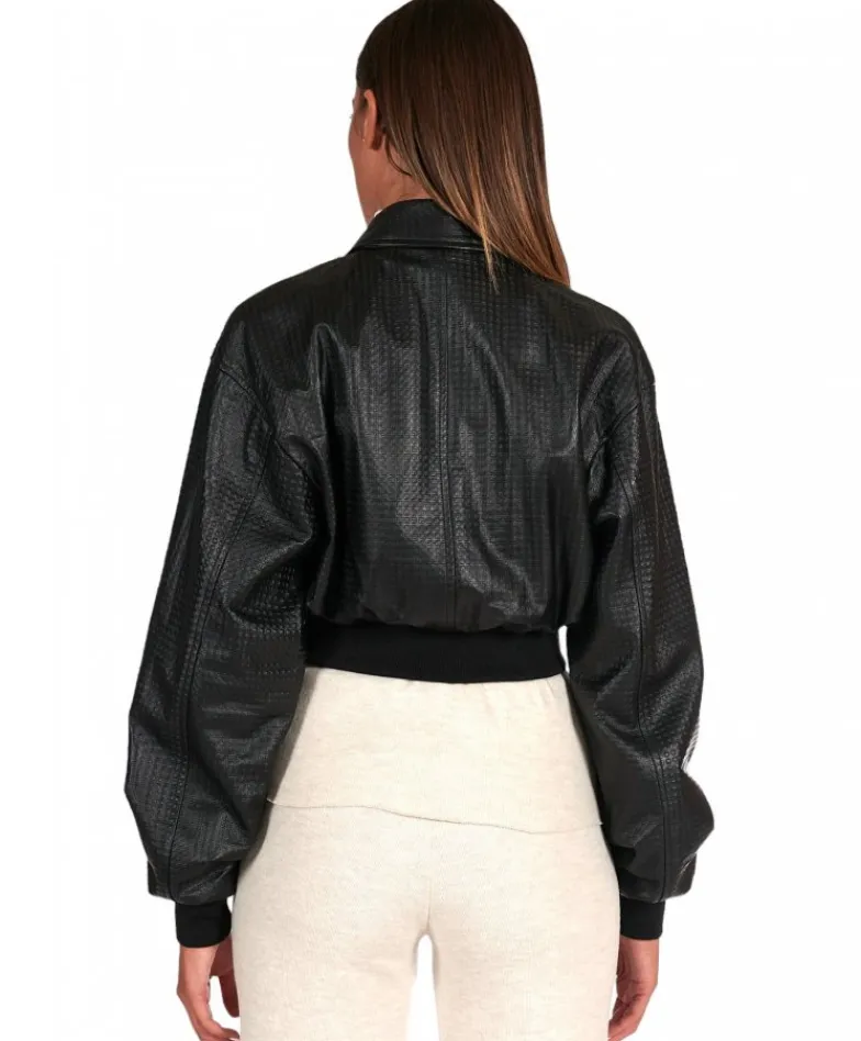Donna D'Arienzo Delia - Bomber in pelle nera goffrata versione corta