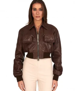 Donna D'Arienzo Delia - Bomber in pelle testa di moro versione corta effetto vintage