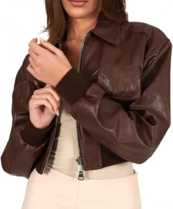 Donna D'Arienzo Delia - Bomber in pelle testa di moro versione corta effetto vintage
