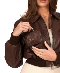 Donna D'Arienzo Delia - Bomber in pelle testa di moro versione corta effetto vintage
