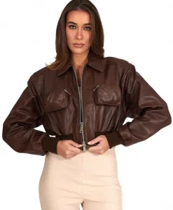 Donna D'Arienzo Delia - Bomber in pelle testa di moro versione corta effetto vintage