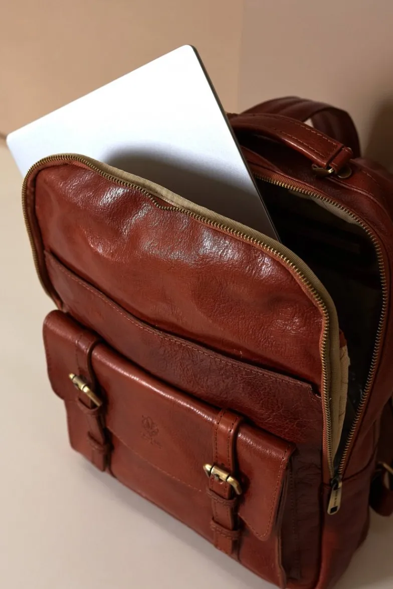 D'Arienzo Dennis - Zaino in pelle cuoio di vitello borsa effetto vintage