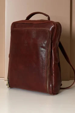 D'Arienzo Dennis - Zaino in pelle marrone di vitello borsa effetto vintage
