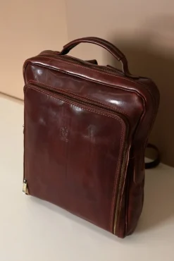 D'Arienzo Dennis - Zaino in pelle marrone di vitello borsa effetto vintage