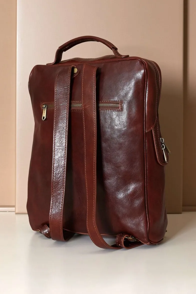 D'Arienzo Dennis - Zaino in pelle marrone di vitello borsa effetto vintage